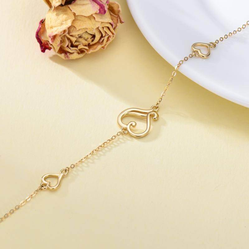 Tobillera de oro rosa de 14 quilates con dije de corazón de una sola capa-4