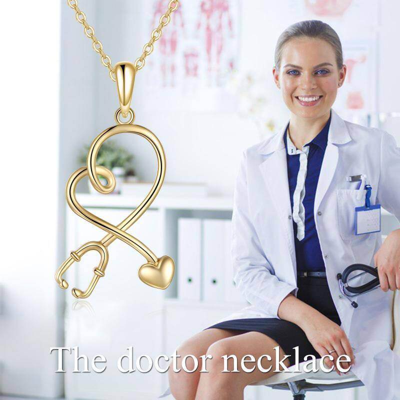 Collar con colgante de corazón y estetoscopio en oro rosa de 10 quilates-5
