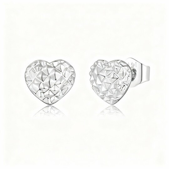 10K White Gold Heart Stud Earrings
