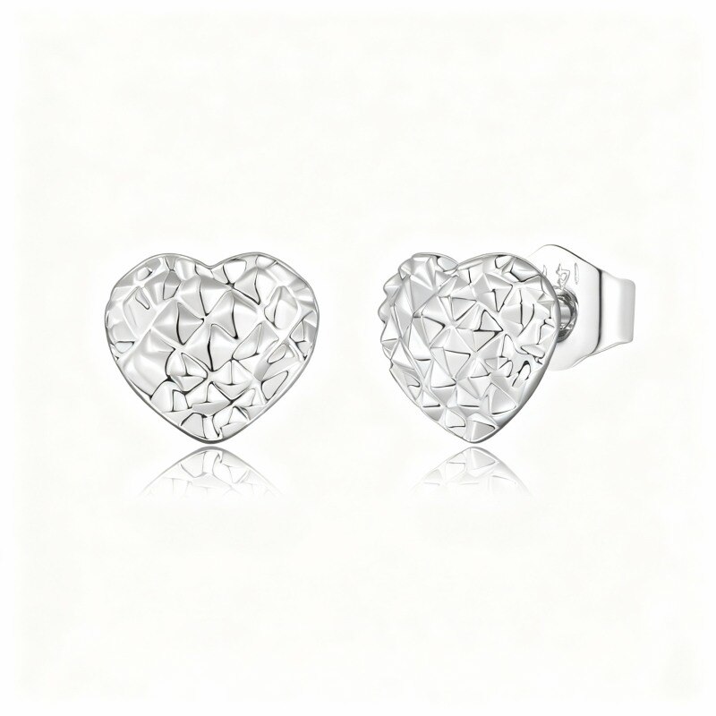 Boucles d'oreilles puces en platine plaqué or blanc en forme de cœur-1