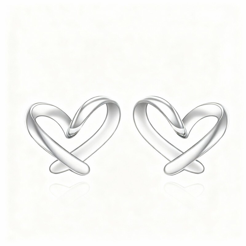 14K White Gold Heart Stud Earrings-1