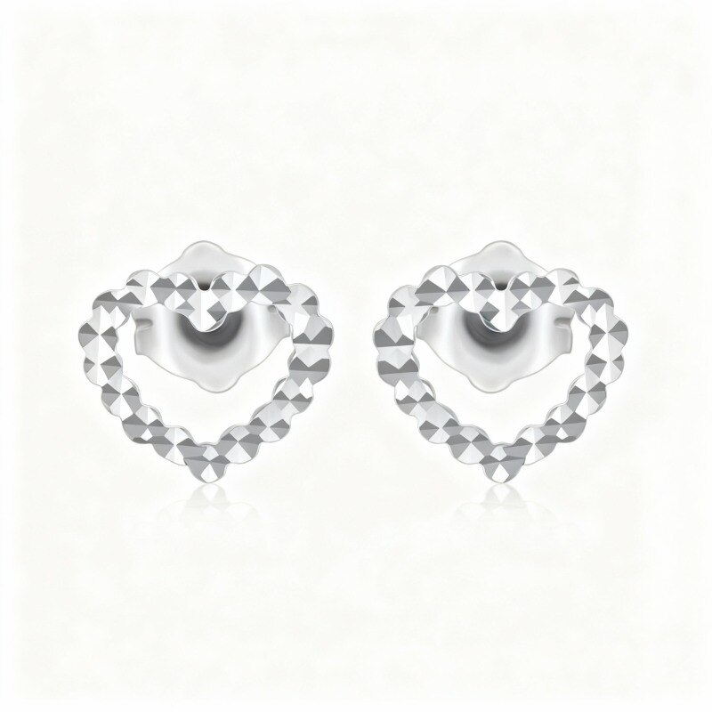 Platinum with White Gold Plated Heart Stud Earrings-1