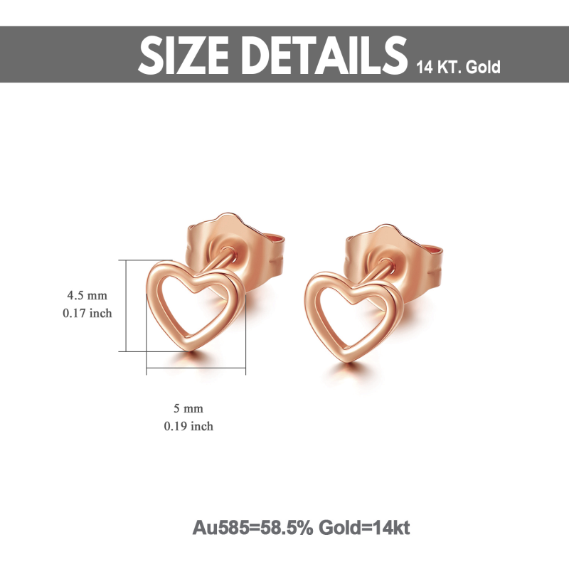 Pendientes de corazón de oro rosa de 14 quilates para mujer y mamá-5