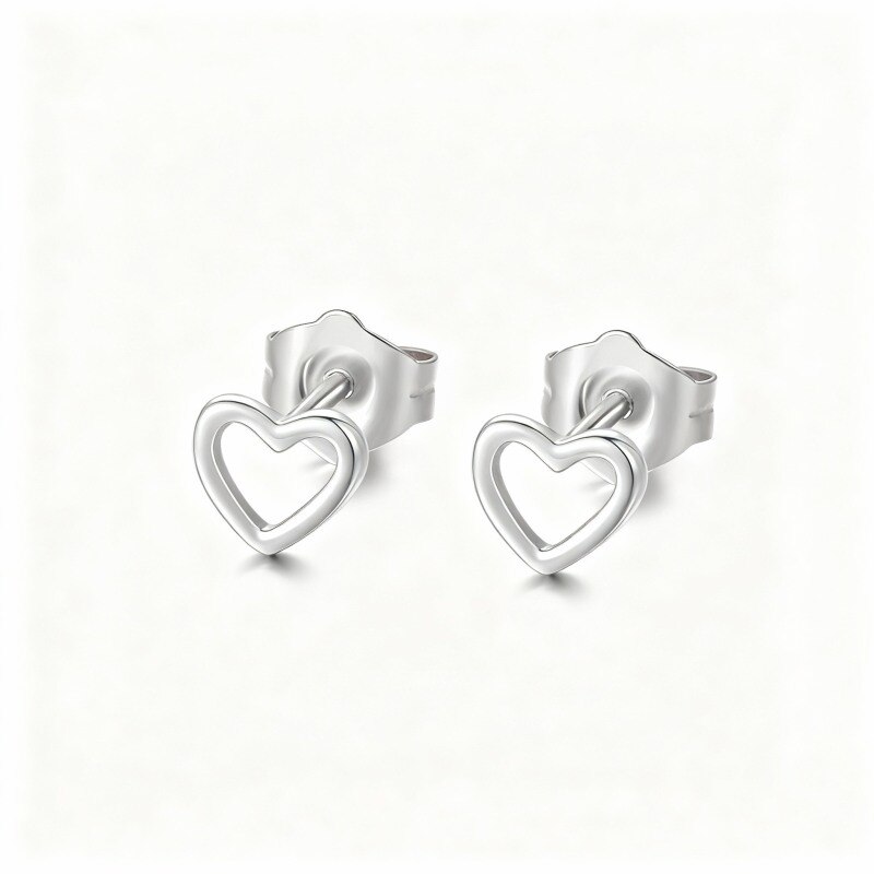 Boucles d'oreilles puces en forme de cœur en or blanc 10 carats-1
