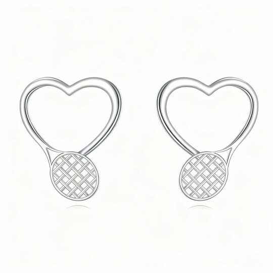 Pendientes de oro blanco de 10 quilates con forma de corazón y raqueta de tenis