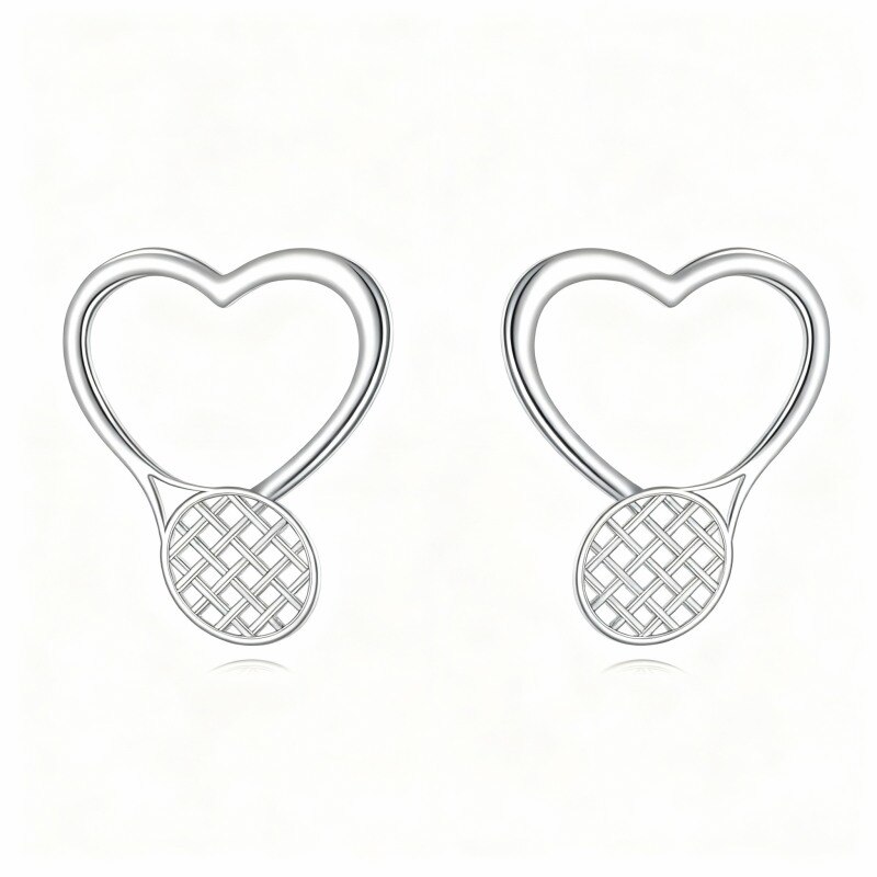 Pendientes de oro blanco de 10 quilates con forma de corazón y raqueta de tenis-4