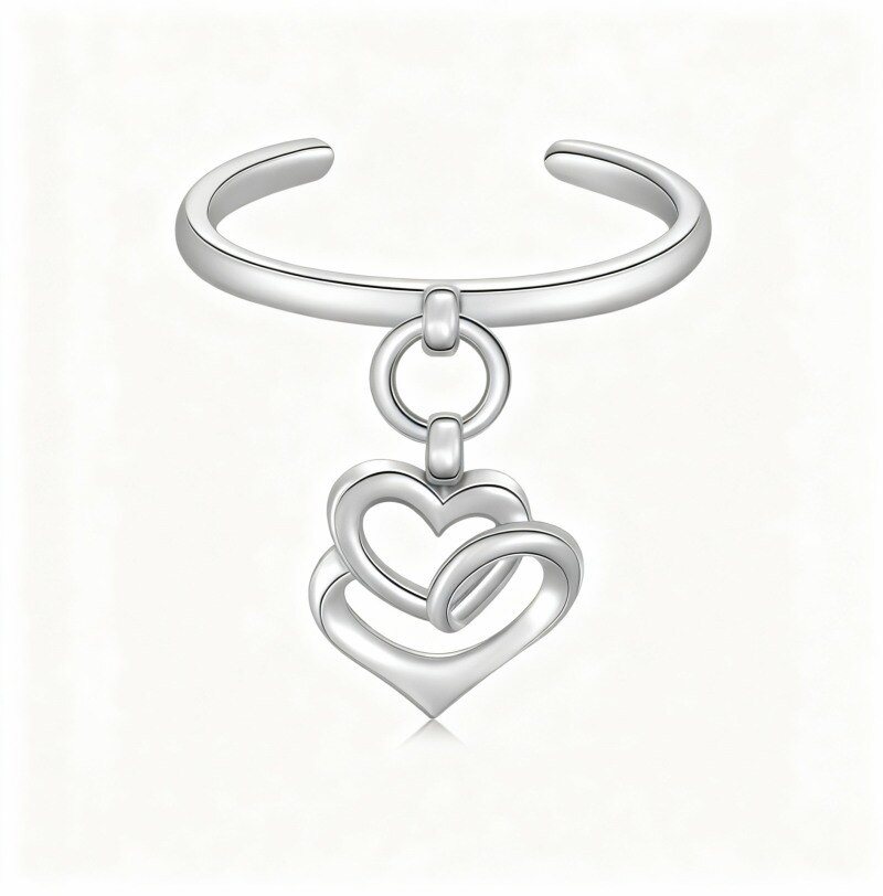 10K White Gold Heart Toe Ring-3