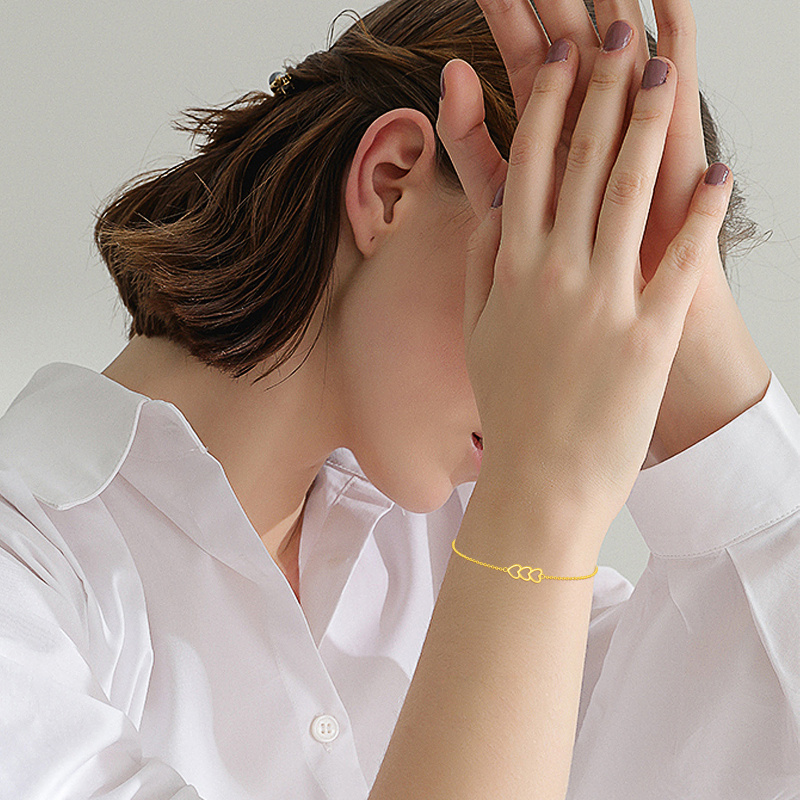 Pulsera de oro rosa de 14 quilates con dije de corazón y corazón-2