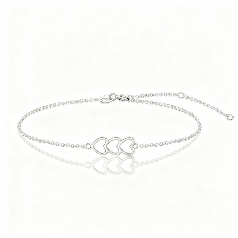 Pulsera de oro blanco de 18 quilates con dije de corazón y corazón-1