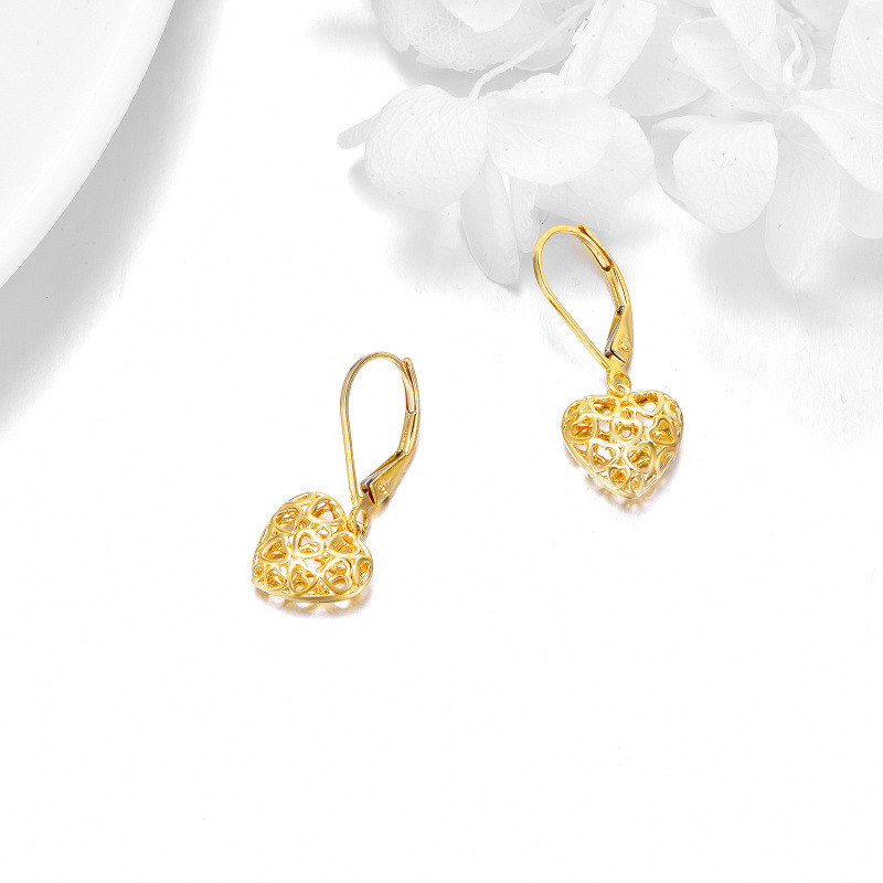 Pendientes colgantes de corazón con corazón de oro de 10 quilates-4
