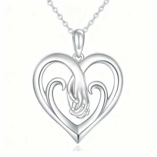 Collier pendentif cœur en or blanc 10 carats avec pendentif mains jointes