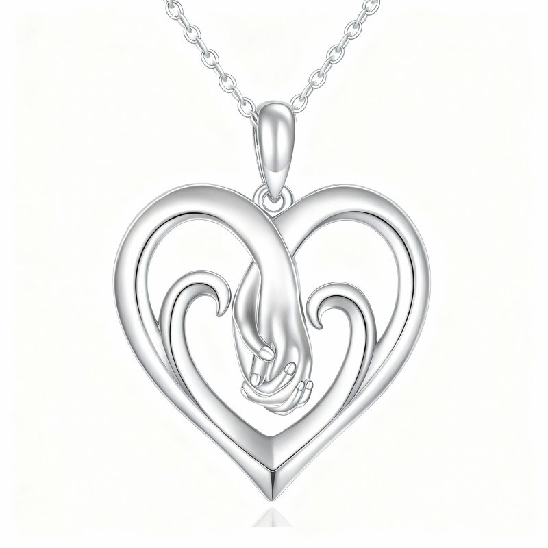 Collier pendentif cœur en platine plaqué or blanc avec pendentif mains jointes-1