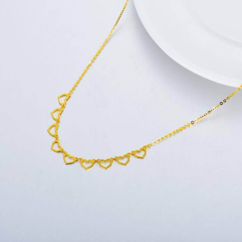 18K White Gold Heart With Heart Metal Choker Necklace-3
