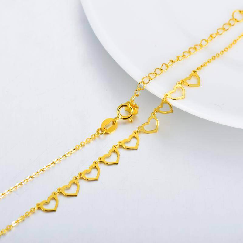 18K White Gold Heart With Heart Metal Choker Necklace-4