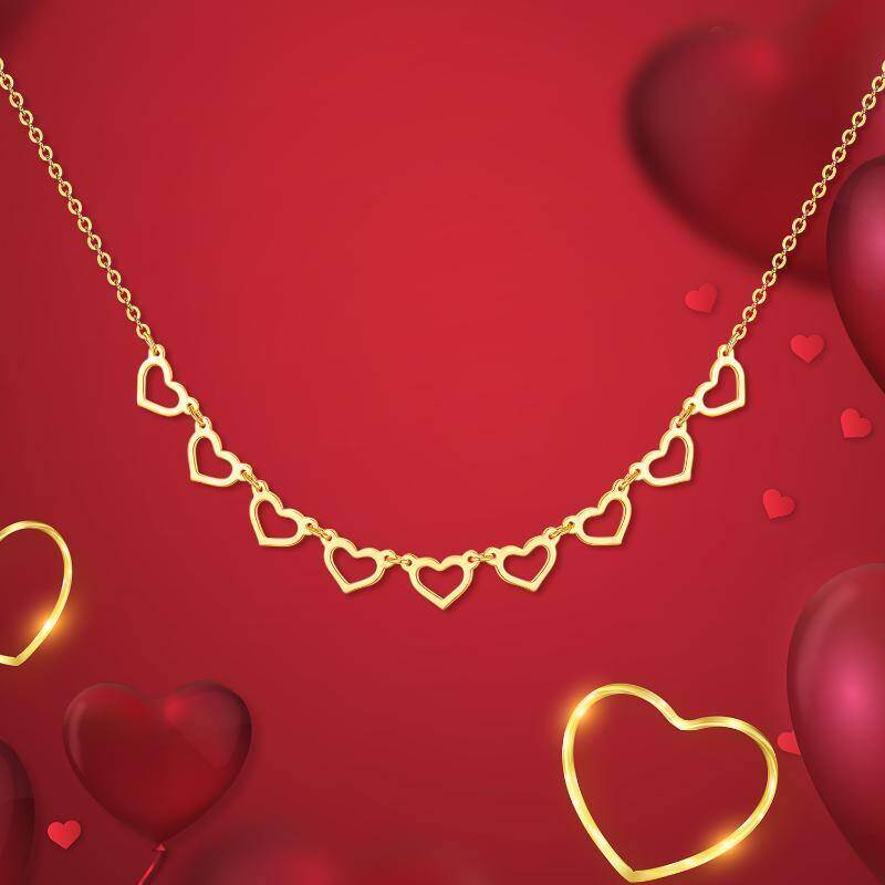 18K White Gold Heart With Heart Metal Choker Necklace-5