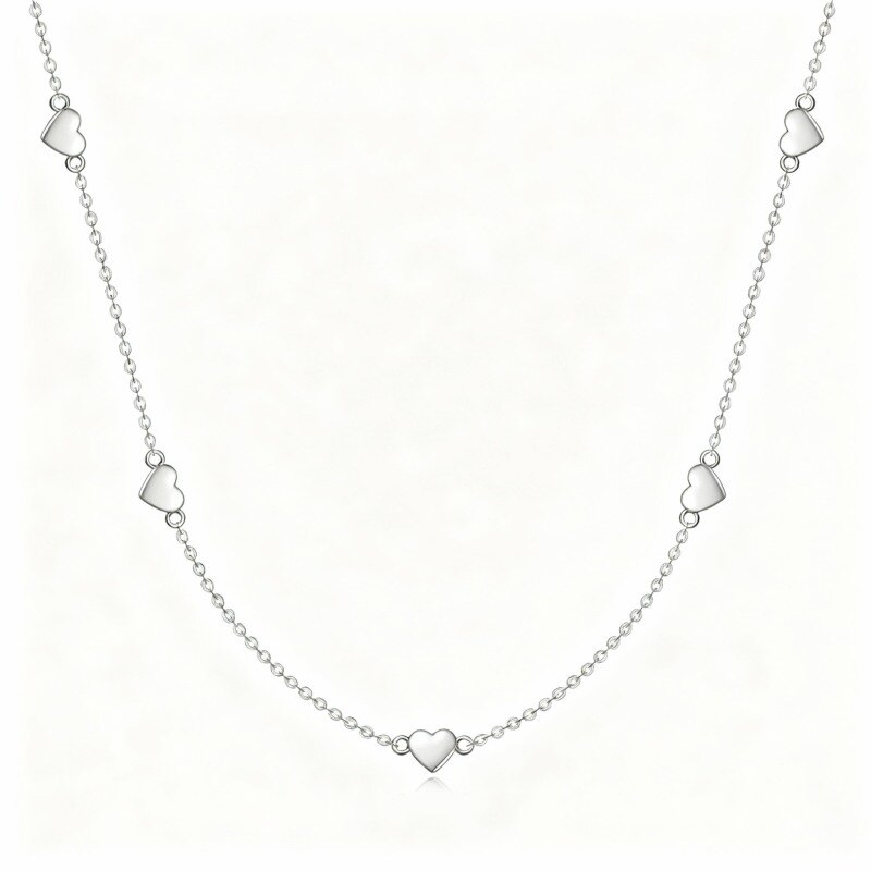 Collar con colgante de corazón en oro blanco de 10 quilates-1