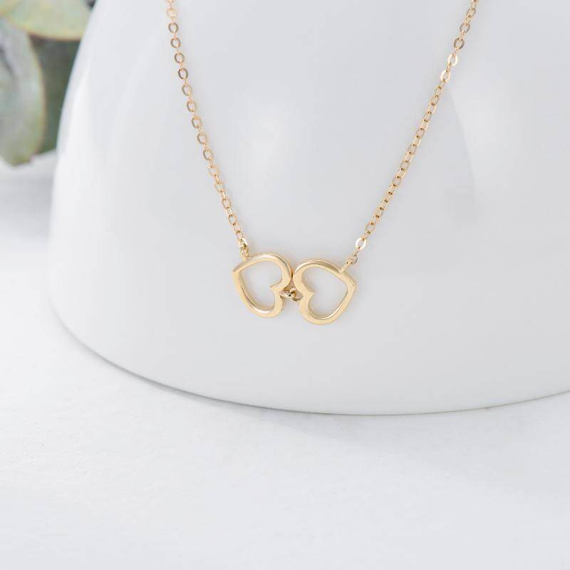 18K Gold Heart Interlocking Pendant Necklace For Women-3