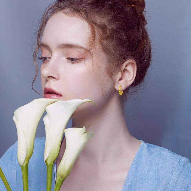 Pendientes de aro de oro blanco de 10 quilates-3