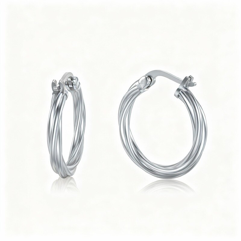 Pendientes de aro de oro blanco de 10 quilates-1