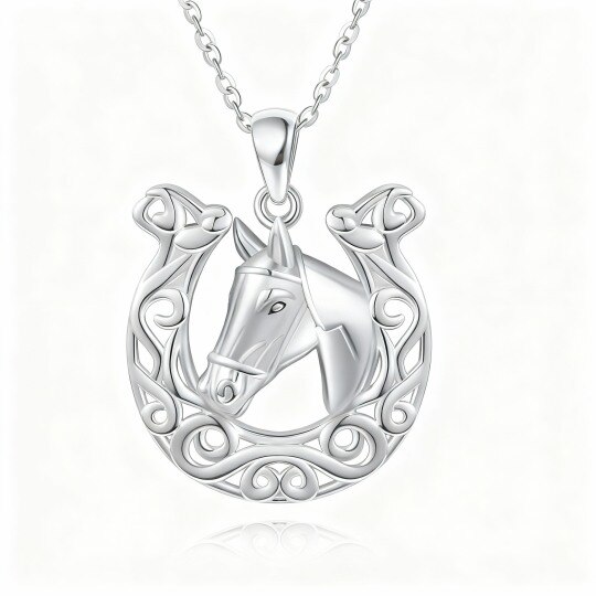 Collar con colgante de caballo y herradura de oro blanco de 10 quilates