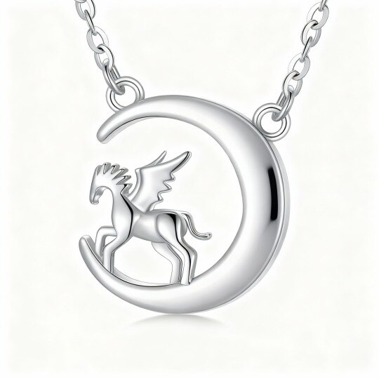 Collier pendentif cheval et lune en or blanc 10 carats
