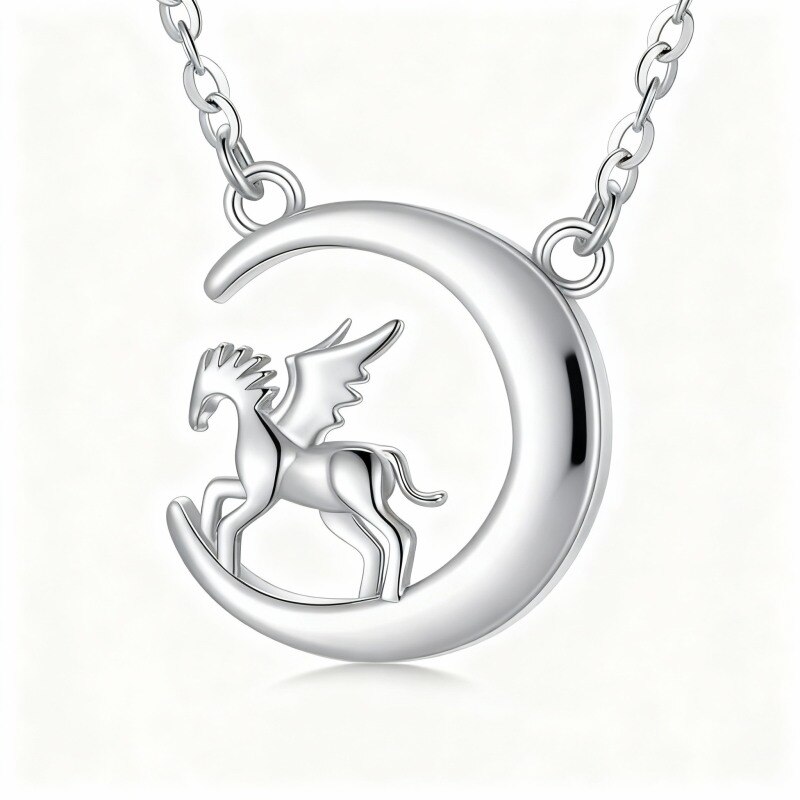 Collier pendentif cheval et lune en or blanc 10 carats-20
