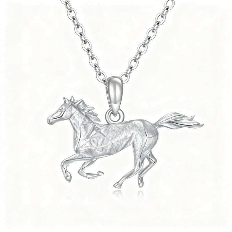 Collier pendentif cheval en or blanc 14 carats-1