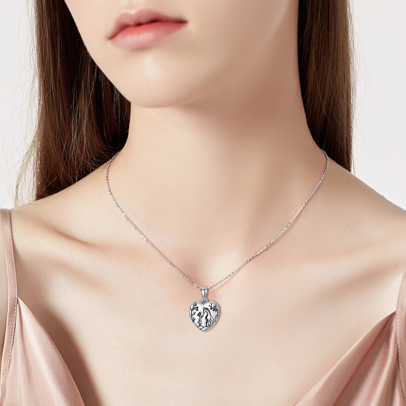 Collar con medallón personalizado de plata de ley 925 con corazón y caballo para mujer.-3