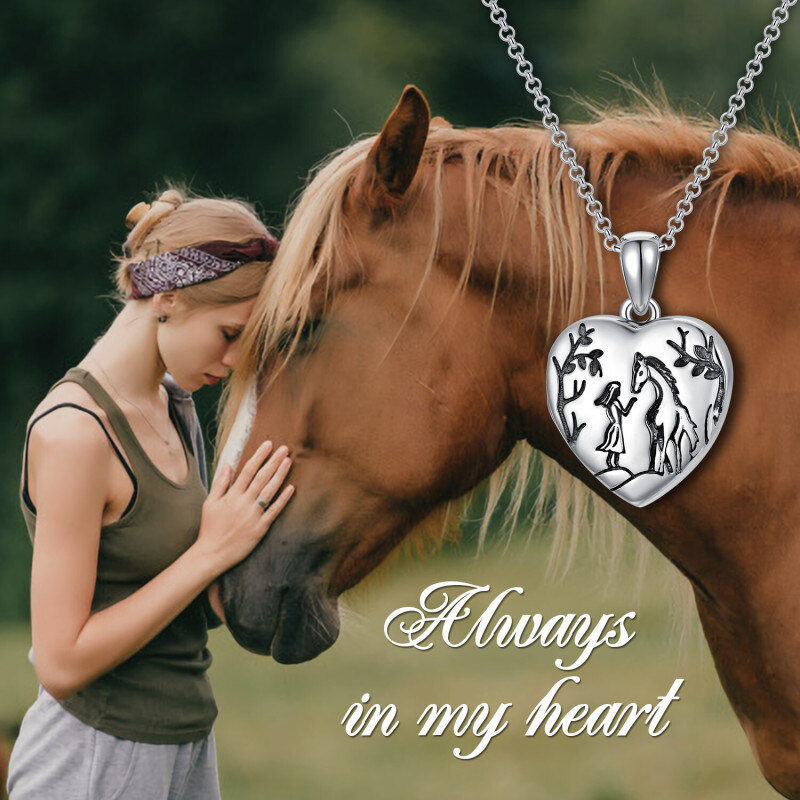 Collar con medallón personalizado de plata de ley 925 con corazón y caballo para mujer.-6