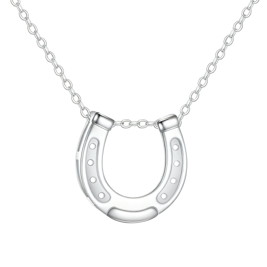 Colar com pendente ferradura em ouro branco 18K