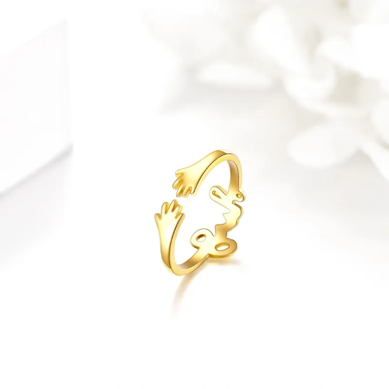 Anillo abierto tipo abrazo de oro de 10 quilates-4