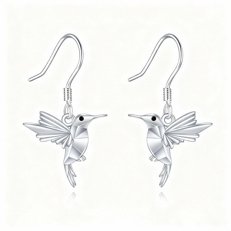 Boucles d'oreilles pendantes colibri en platine plaqué or blanc-1