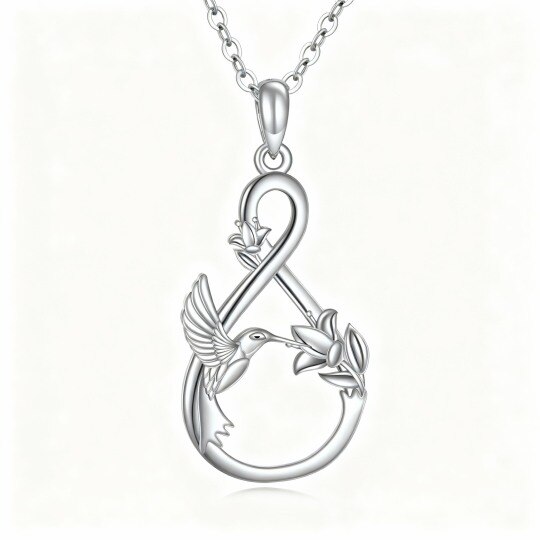 10K White Gold Hummingbird & Infinity Symbol Pendant Necklace