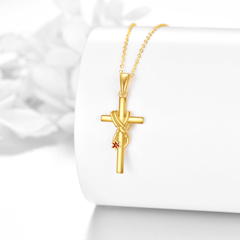 Halskette aus 14-karätigem Gold mit Kreuz, Kolibri und Lilie für Damen-3