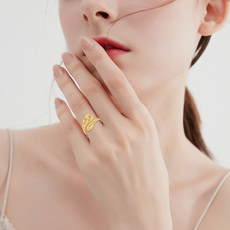 18K Yellow Gold Adjuatable Spoon Hummingbird Open Ring-2