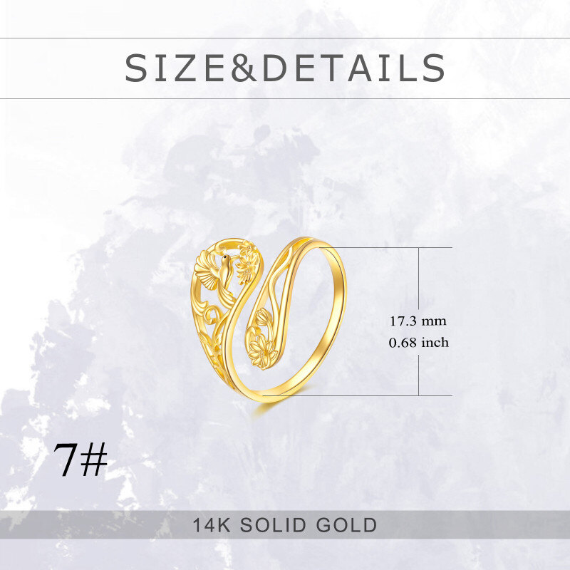18K Yellow Gold Adjuatable Spoon Hummingbird Open Ring-5
