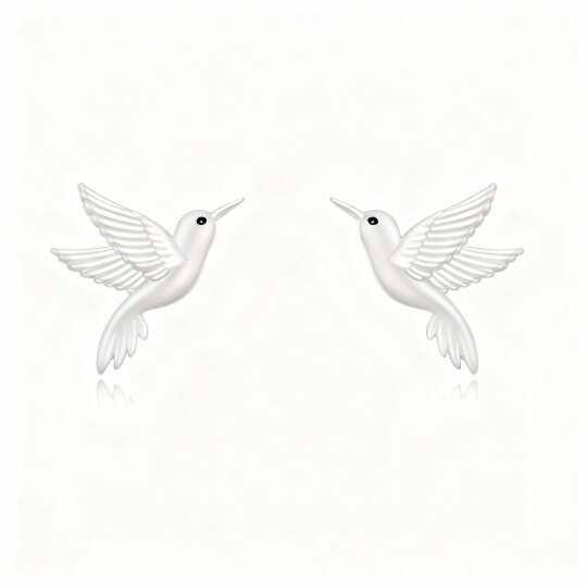 14K White Gold Hummingbird Stud Earrings