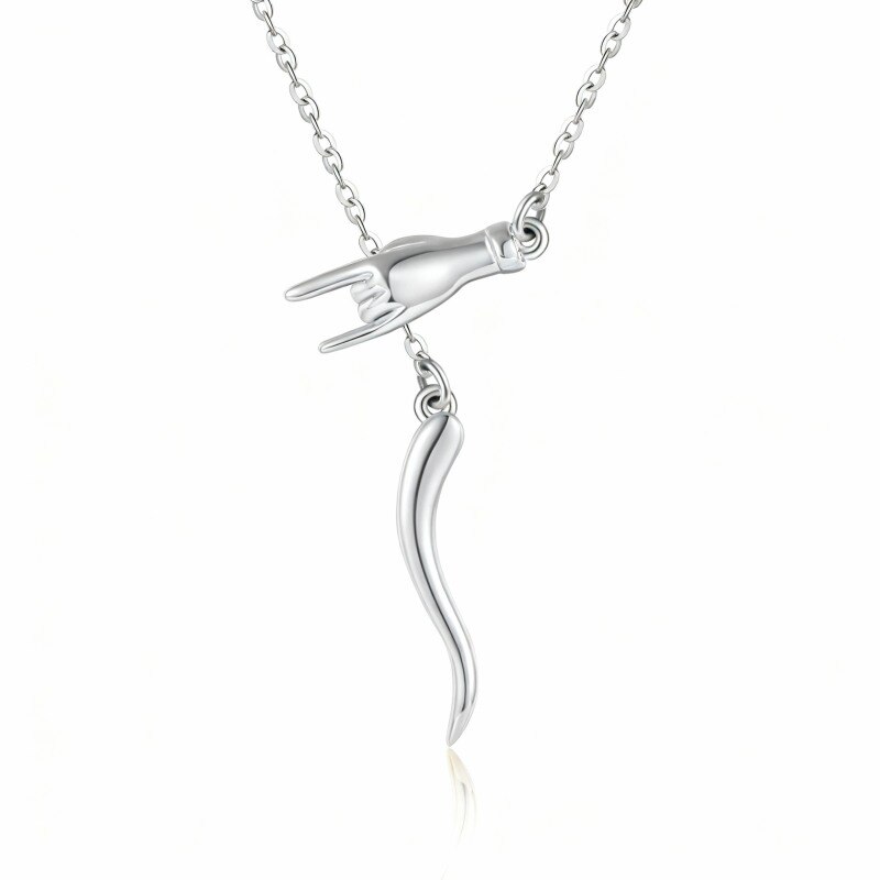Collier pendentif corne italienne en or blanc 14 carats-1