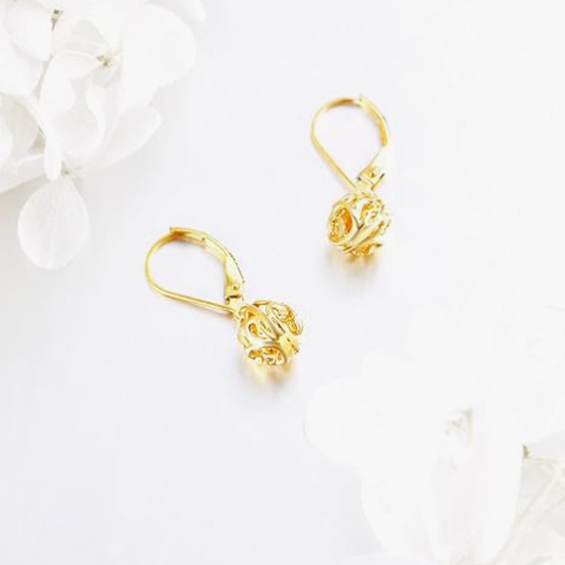 Ohrhänger mit Efeu- und Kugelmotiv aus 10-karätigem Gold für Damen-4