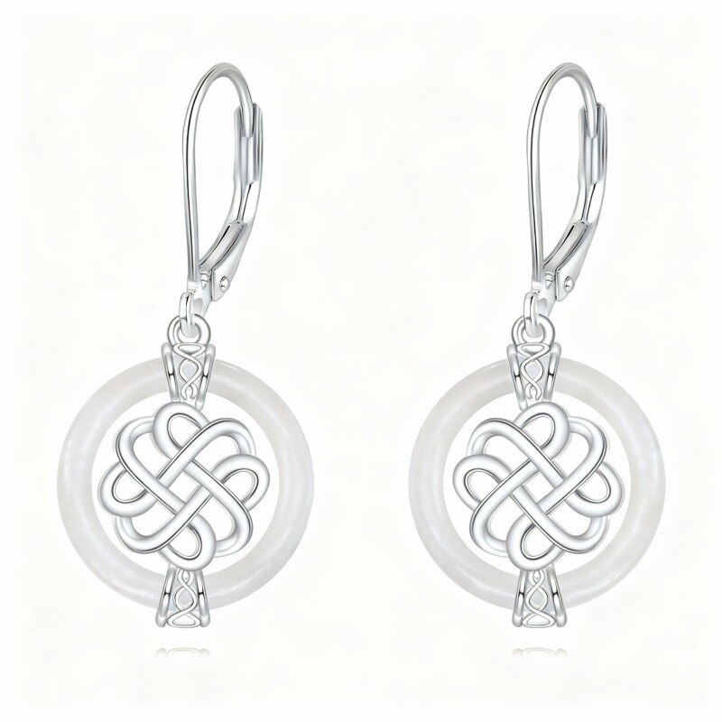 10K White Gold Jade Celtic Knot Lever-back Earrings-15