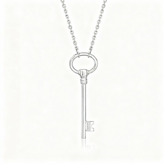 Collier avec pendentif clé en or blanc 10 carats
