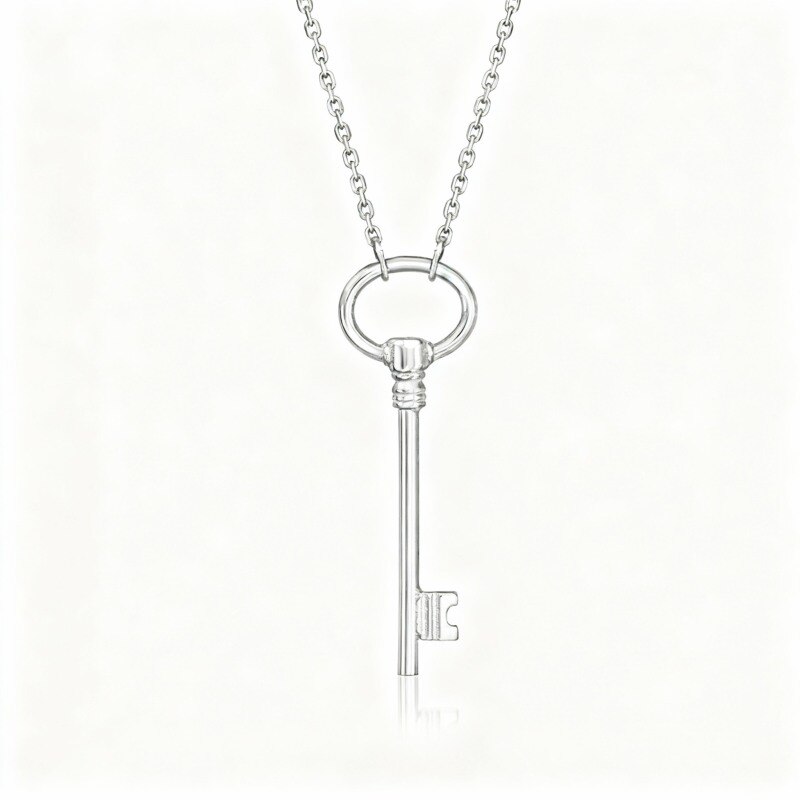 10K White Gold Key Pendant Necklace-14