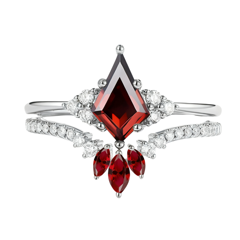 Bague de fiançailles en or blanc 10 carats, taille cerf-volant-10