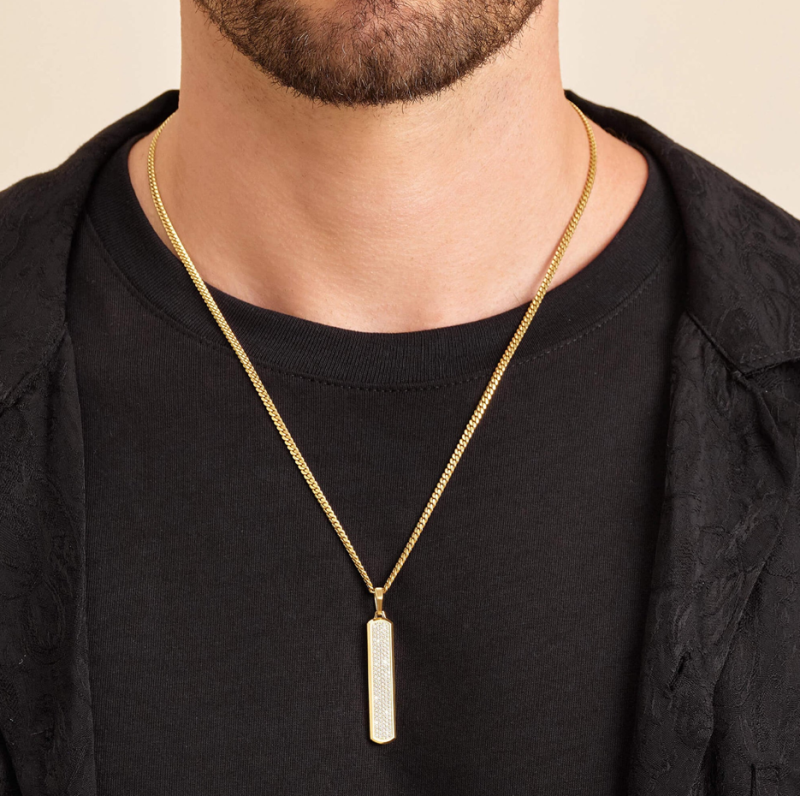 Sterling Silver with Yellow Gold Plated Diamond Iced Out Skyline Pendant-2