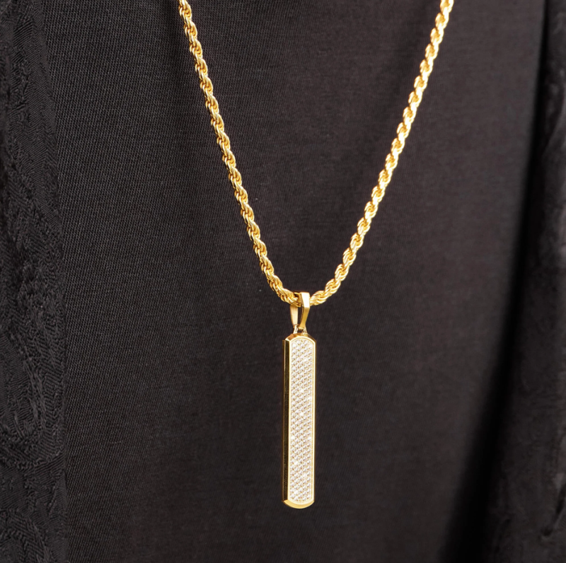 Sterling Silver with Yellow Gold Plated Diamond Iced Out Skyline Pendant-3