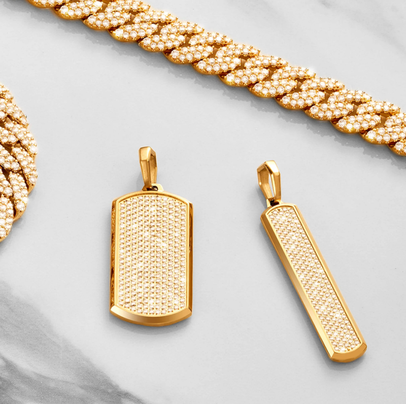 Sterling Silver with Yellow Gold Plated Diamond Iced Out Skyline Pendant-4