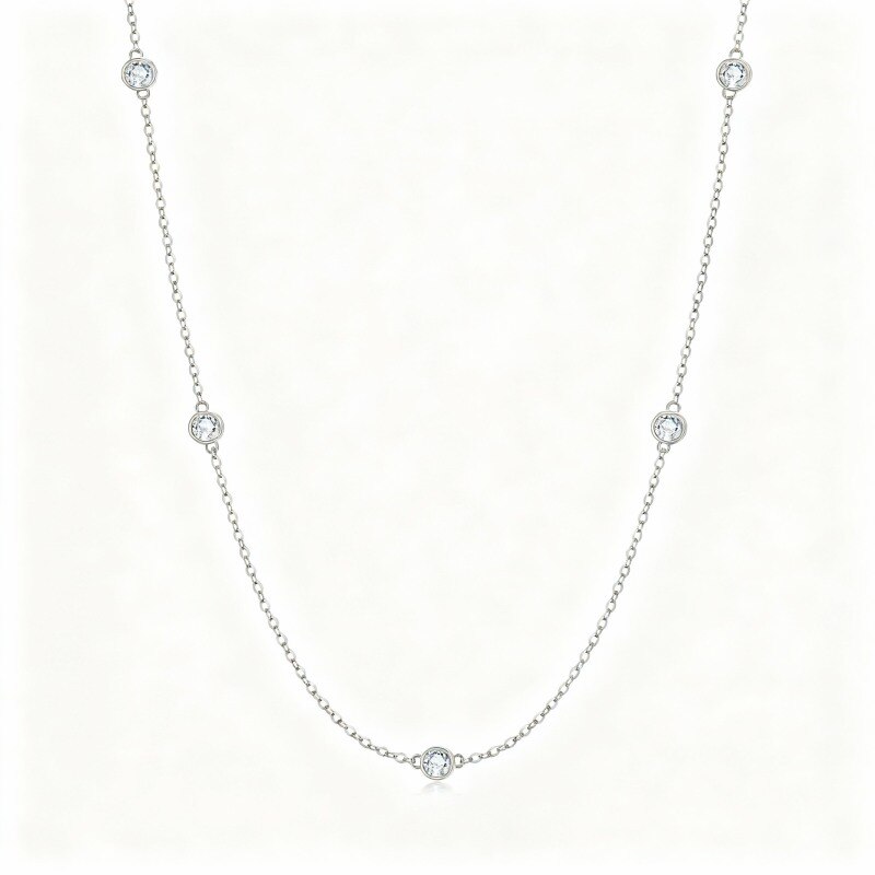 14K White Gold Lab Created Diamond Cable Chain Necklace-1