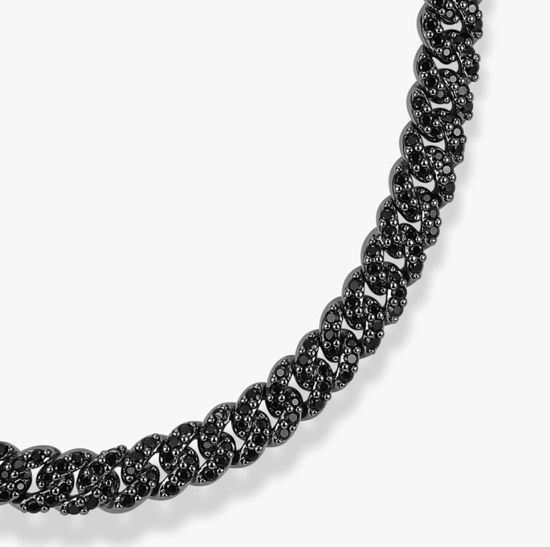 14-karätige Goldkette mit schwarzem Strassbesatz im kubanischen Gliederstil für Herren, 5 mm-3