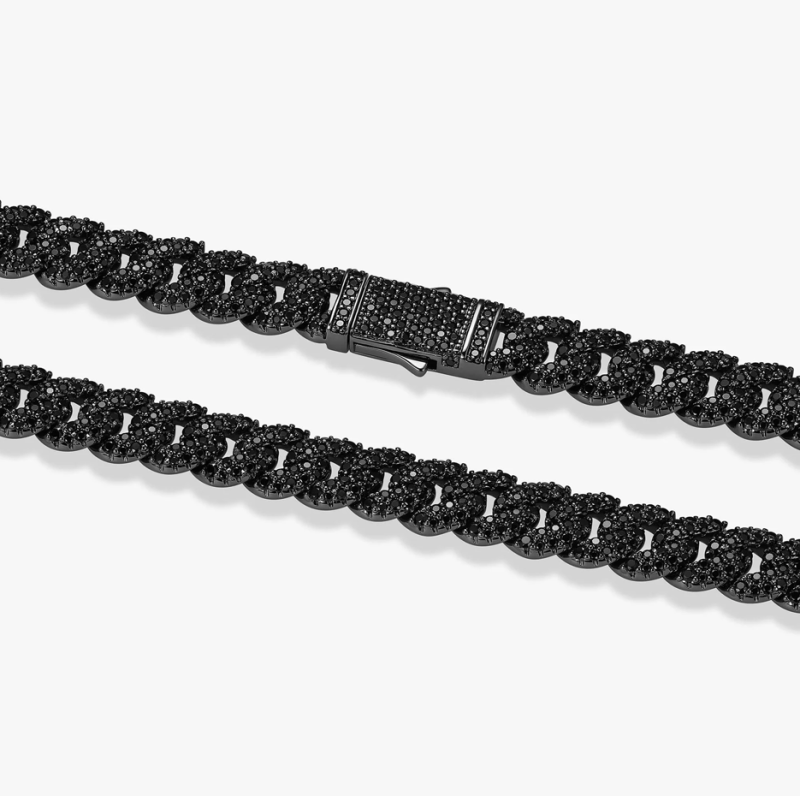 Cadena cubana de plata de ley con incrustaciones negras para hombre, 10 mm-3