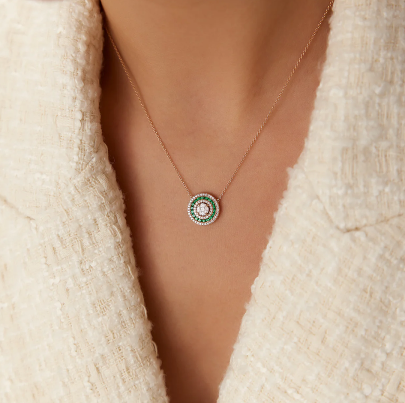 18K Gold 0.45 CT.T.W. Diamond & 0.3 CT.T.W. Emerald Pendant Necklace-3